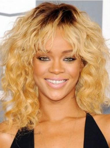 Modern Blonde Curly Shoulder Length Celebrity Wigs